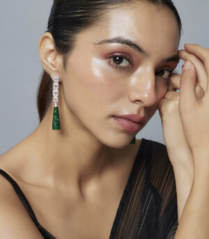 Green Womens Zircon Pair of Dangler Earrings