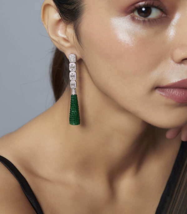Green Womens Zircon Pair of Dangler Earrings - Image 2