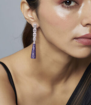 Purple Womens Zircon Pair of Dangler Earrings