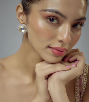 Gold Plated Silver Zircon Womens Pair of Studs Earrings