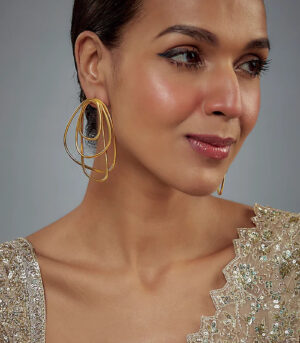 Gold Plated Contemporary Womens Pair of Danglers Earrings