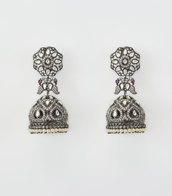 Silver Plated Zircon Womens Pair of Jhumkas Earrings - Image 3