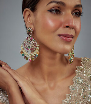 Multicolored Kundan, Polki Womens Pair of Danglers Earrings