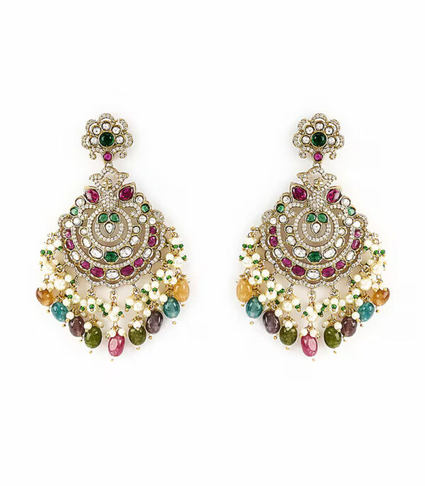Multicolored Kundan, Polki Womens Pair of Danglers Earrings - Image 3