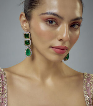 Silver Plated Green Zircon Womens Pair of Danglers Earrings