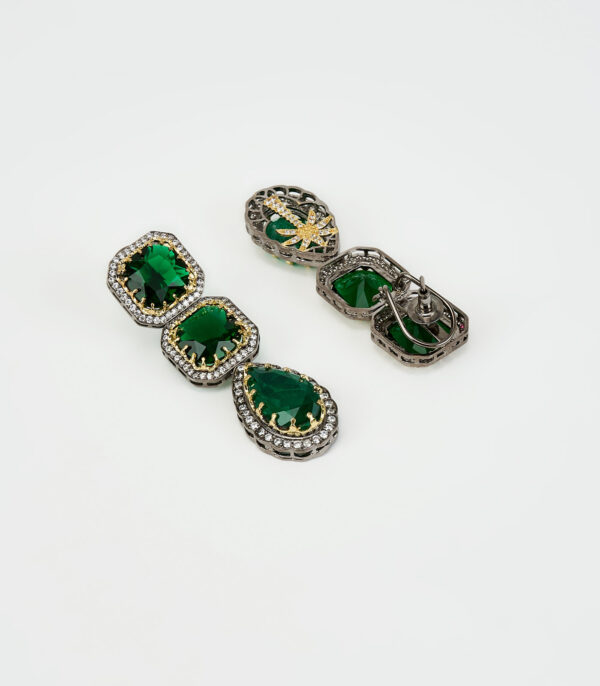 Silver Plated Green Zircon Womens Pair of Danglers Earrings - Image 3