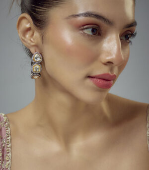 Gold Zircon Womens Pair of Hoop Earrings