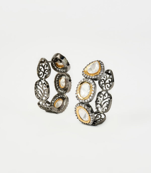 Gold Zircon Womens Pair of Hoop Earrings - Image 3