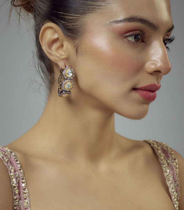 Gold Zircon Womens Pair of Hoop Earrings - Image 2