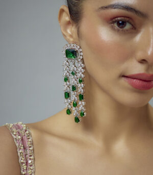 Plated Green Zircon Womens Pair of Danglers Earrings
