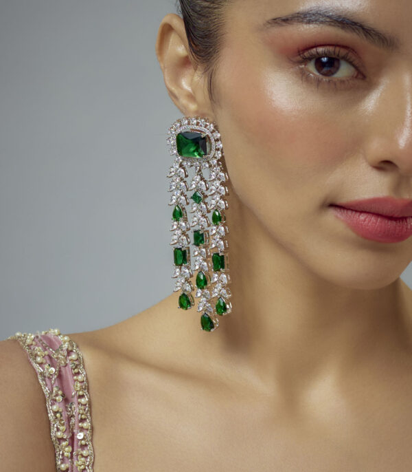 Plated Green Zircon Womens Pair of Danglers Earrings