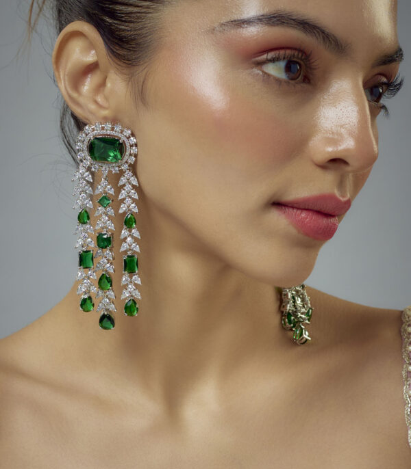 Plated Green Zircon Womens Pair of Danglers Earrings - Image 2