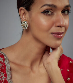 Green Kundan, Polki Womens Pair of Studs Earrings