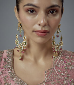 Pink Kundan, Polki Womens Pair of Danglers Earrings