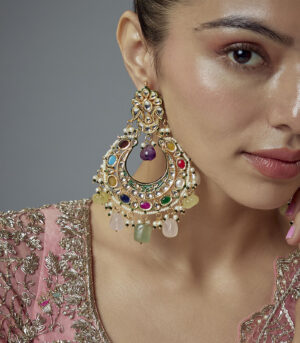 Multicolored Kundan, Polki Womens Pair of Danglers Earrings