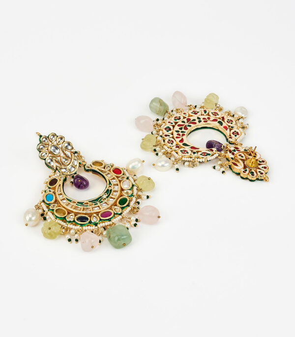 Multicolored Kundan, Polki Womens Pair of Danglers Earrings - Image 3