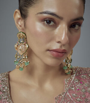 Multicolored Kundan, Polki Womens Pair of Danglers Earrings