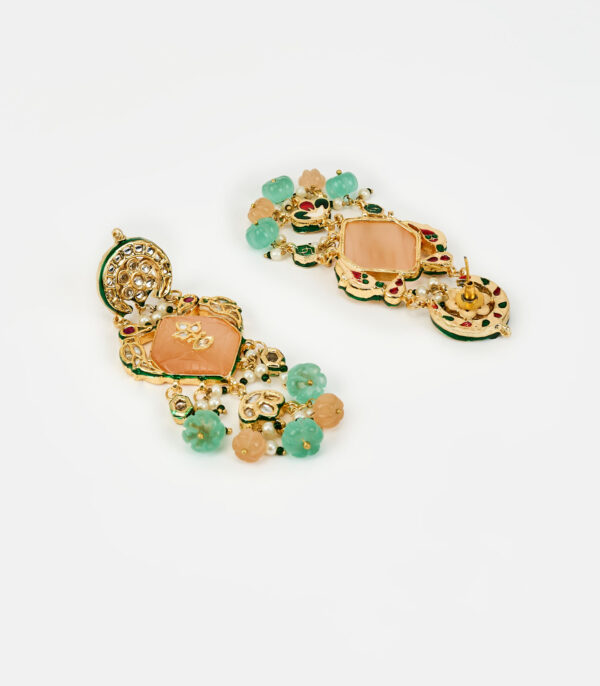 Multicolored Kundan, Polki Womens Pair of Danglers Earrings - Image 3