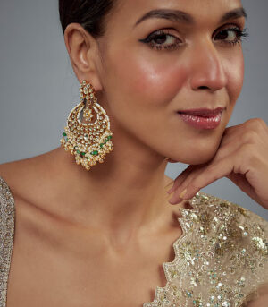 Green Kundan, Polki Womens Pair of Danglers Earrings