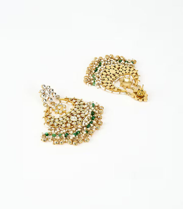Green Kundan, Polki Womens Pair of Danglers Earrings - Image 3