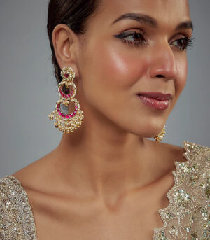 Pink Kundan, Polki Womens Pair of Danglers Earrings