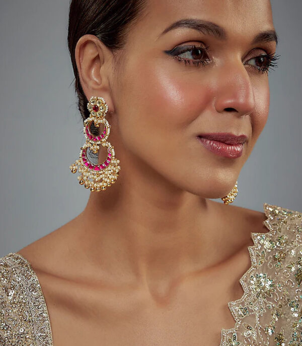 Pink Kundan, Polki Womens Pair of Danglers Earrings