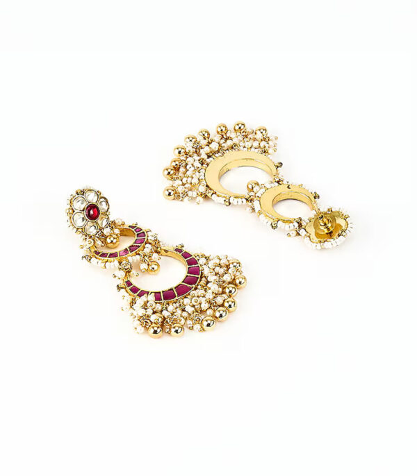 Pink Kundan, Polki Womens Pair of Danglers Earrings - Image 3