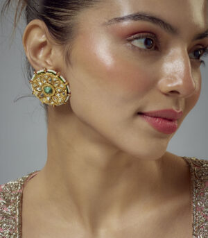 Green Kundan, Polki Womens Pair of Studs Earrings