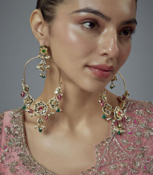 Saadgi Gold Plated Multicolored Kundan, Polki Womens Pair of Danglers Earrings