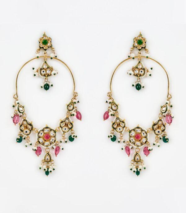 Saadgi Gold Plated Multicolored Kundan, Polki Womens Pair of Danglers Earrings - Image 3