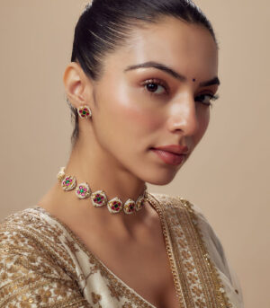 Polki Choker Necklace Set with 2 Pair of Earrings