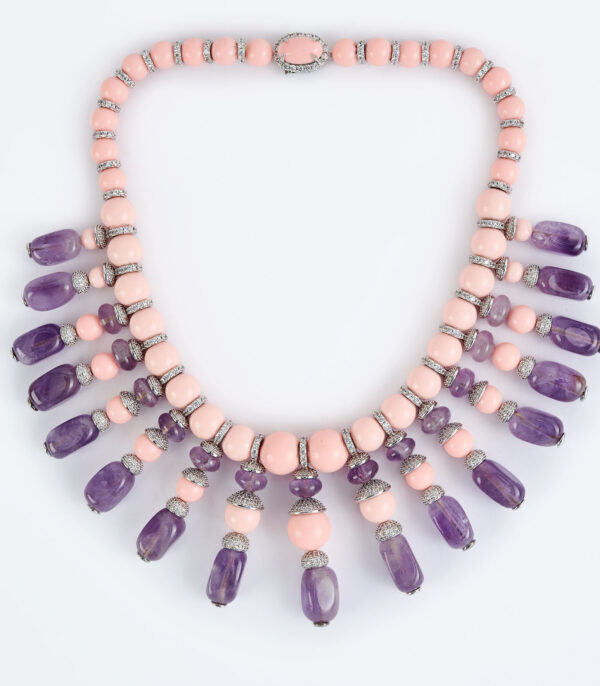 Pink & Purple Womens Beaded Short Necklace Set - Image 2
