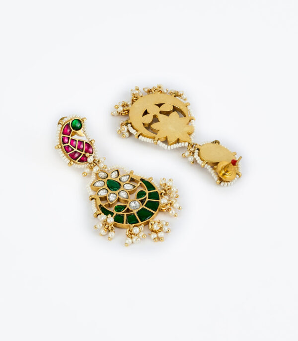 Multicolored Womens Kundan, Polki Choker Necklace Set with Pair of Earrings - Image 3
