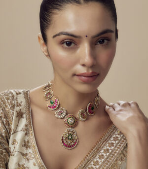 Multicolored Womens Kundan, Polki Short Necklace Set