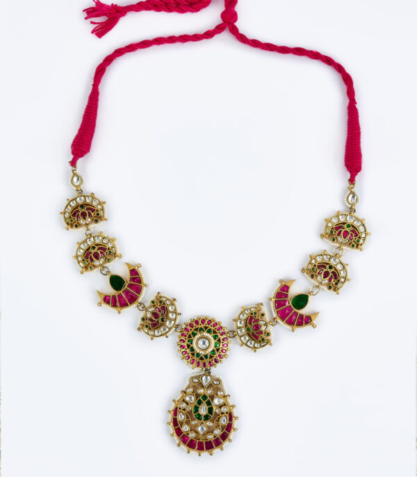 Multicolored Womens Kundan, Polki Short Necklace Set - Image 3
