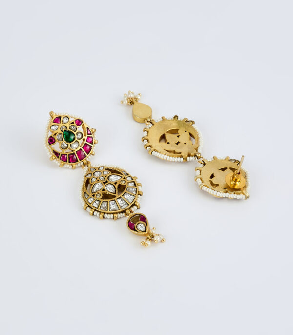 Multicolored Womens Kundan, Polki Short Necklace Set with Pair of Earrings - Image 3