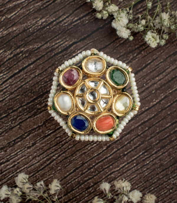Multicolored Womens Kundan, Polki Ring