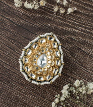 Gold Plated Womens Kundan, Polki Ring