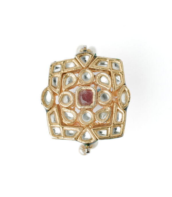 Maroon Womens Kundan, Polki Ring - Image 2