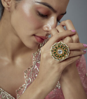Green Kundan, Polki Womens Ring