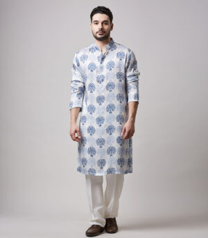 MODAL SATIN BLOCK PRINT ABSTRACT KURTA SET