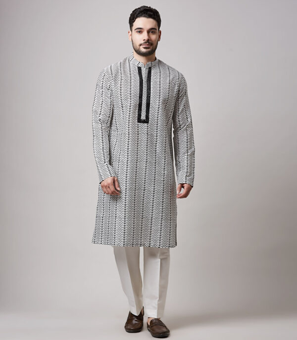 COTTON SILK WITH BLACK BLOCK PRINT KURTA SET