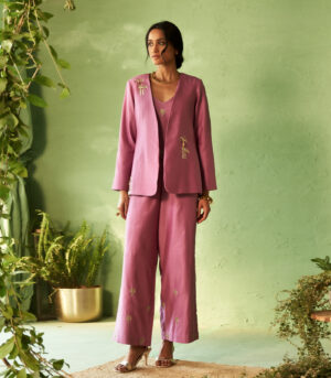Full-sleeve Chanderi jacket set