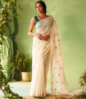 Off white chanderi saree set
