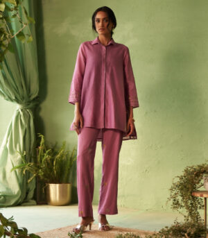 Collared hi-low kurta set
