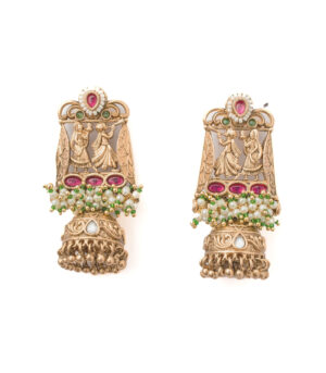 Gold Plated Multicolored Womens Pair of Jhumka Earrings