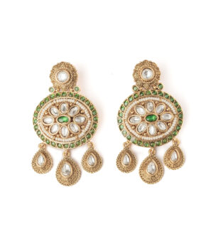 Gold Plated Green Womens Pair of Chandbali Earrings
