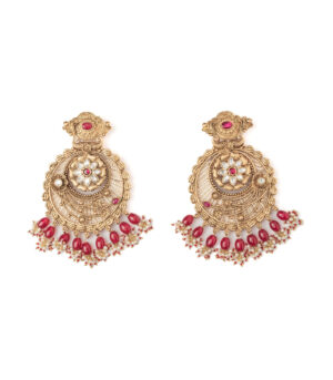 Gold Plated Pink Womens Pair of Chandbali Earrings