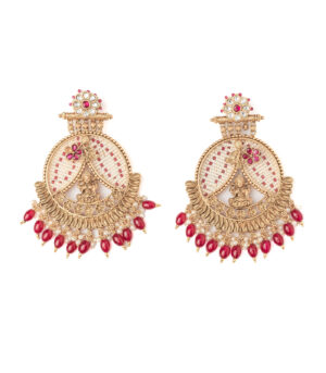Gold Plated Pink Womens Pair of Chandbali Earrings