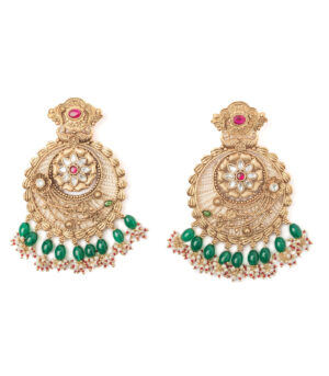 Gold Plated Green Womens Pair of Chandbali Earrings